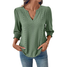 Womens Summer Business Casual Blouses V Neck Short-Green S