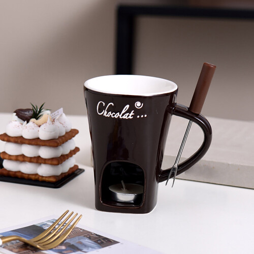Chocolate Fondue Mug with Forks Ceramic 1 Piece 1