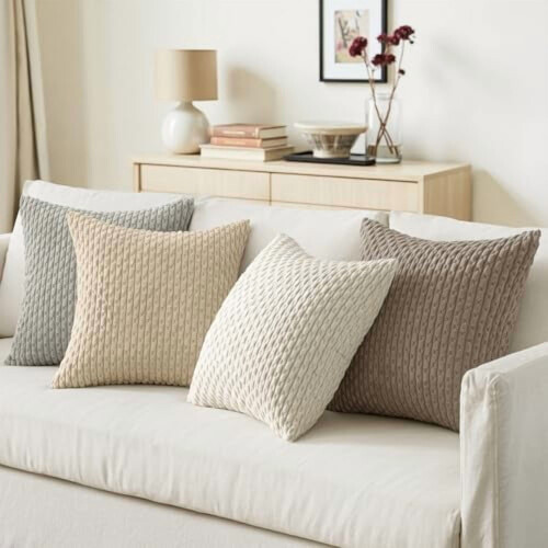 Ensemble de 4 housses de coussin en velours côtelé rayé, 45 x 45 cm 2