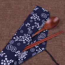 Juego de palillos y cuchara de madera maciza natural, 3 piezas.