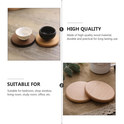 Solid Wood Coaster Modern Round Table Mat 2 Pcs 1