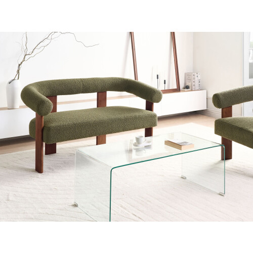 Beliani Sofa 2 Seater ILBRO Boucle Green/ Dark Brown 1