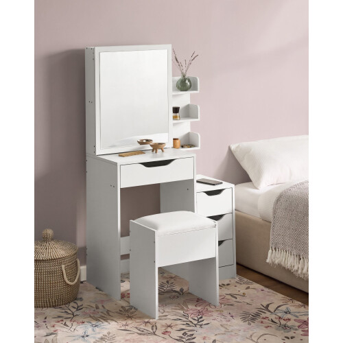 Beliani Dressing Table with Mirror and Stool GATINEAU White 1