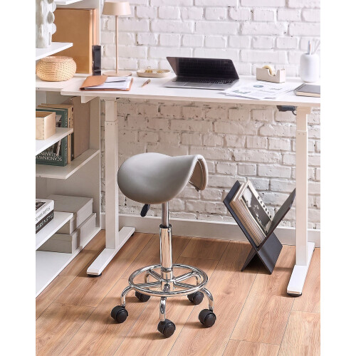 Beliani Saddle Stool DUMONT Faux Leather Taupe 1