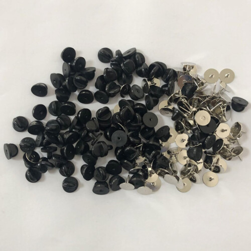 100 Sets Rubber Brooch Clutch Pin Backs Flat Round Lapel Pin Keepers with PVC Storage Case 2