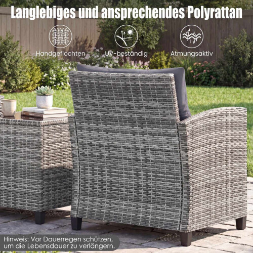 3-Piece Rattan Patio Set with Cushions and Glass Table 2