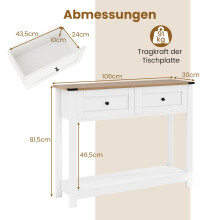 Consoletafel met 2 lades en plank, wit, 106x30x81,5 cm