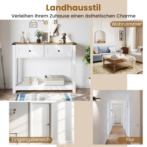 Consoletafel met 2 lades en plank, wit, 106x30x81,5 cm 2
