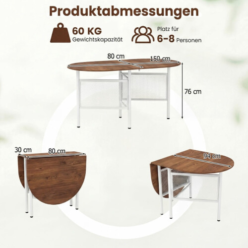 Foldable Dining Table for 6-8, Space-Saving Oval Design 1