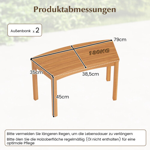 2-Piece Curved Acacia Wood Outdoor Bench Set 1