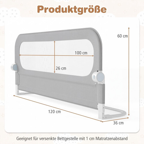 Foldable Toddler Bed Rail, 120x60 cm, Removable Cover 1