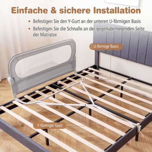 Foldable Toddler Bed Rail, 120x60 cm, Removable Cover 2