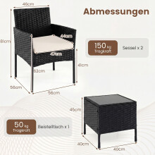 3-delige beige rotan balkonset met glazen tafel