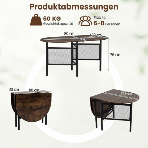 Folding Dining Table for 6-8, Space-Saving Oval Design 1