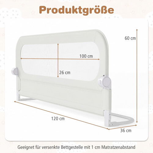 Folding Bed Rail with Removable Cover, 120x60 cm, White 1
