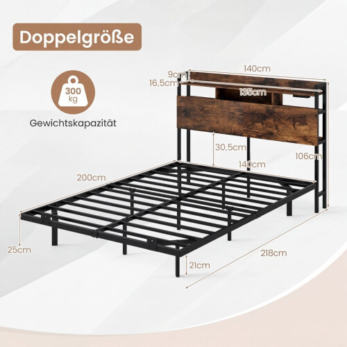 Floating Bed Frame with LED Lights, Storage Headboard, USB Ports 1