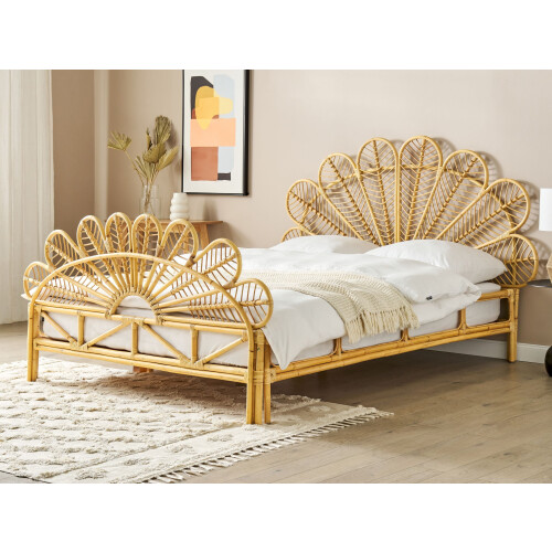Beliani Bed Rattan FLORENTINE 160 x 200 cm (EU King Size) Light Brown 1