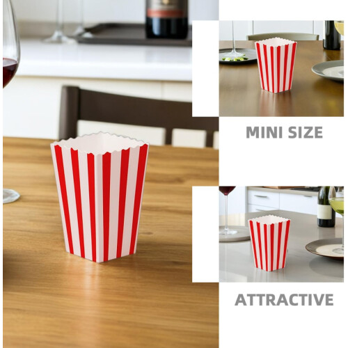 Boîtes à popcorn petit format, rouges et blanches, 60 sachets en papier pour les collations 2