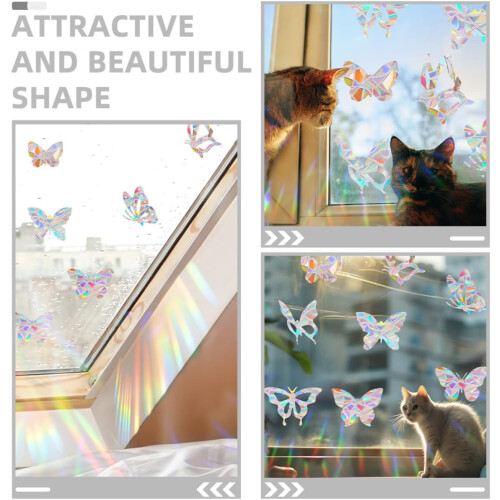 6pcs Removable PVC Window Stickers Rainbow Prism Static Cling Decals Anti-Collision Feature 2