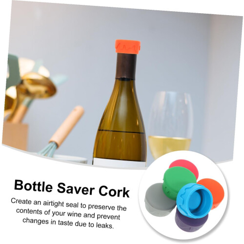 Lot de 6 bouchons de bouteille de vin en silicone réutilisables et étanches. 2