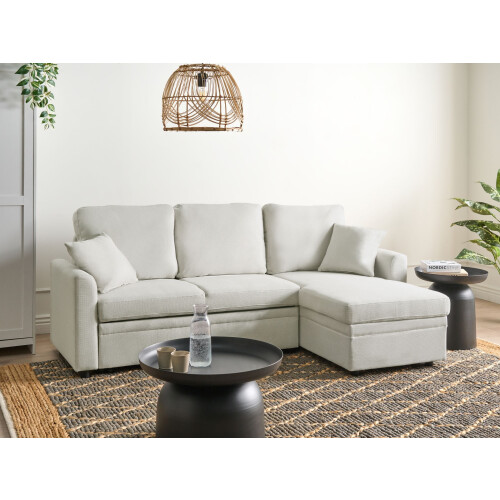 Beliani Corner Sofa Bed NASSJO Faux Linen Off-White Left Hand 1