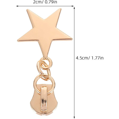 6Pcs Metal Cinco Pontos Estrela Zipper Pull Tabs Light Gold DIY Replacement Zipper 1