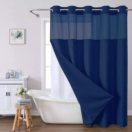 Ensemble rideau de douche et doublure avec 12 crochets, texture gaufrée 2