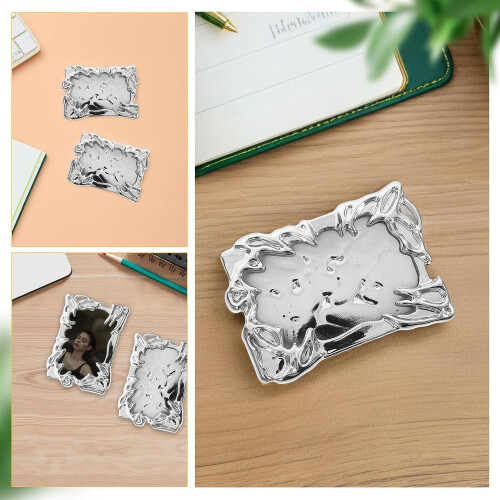 3Pcs Silver Electroplated Irregular Shape Plastic Photo Card Holders with Keychain 2