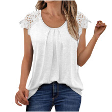 Women's lace pleated short-sleeved shirt, business-White S