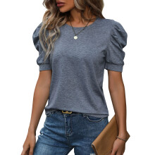 Puff Short Sleeve Sweater for Women Tops Trendy -Blue XL