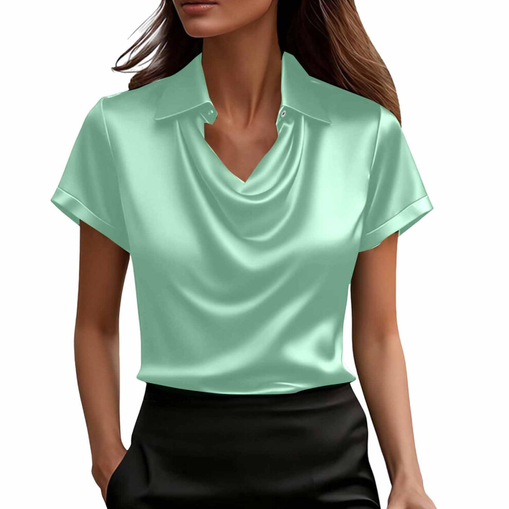 Green Women Button Neck Blouse Business Casual Work Tops- Xxl