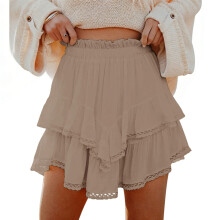 Flowy Shorts for Women Casual Ruffle Tiered Skorts-Khaki S