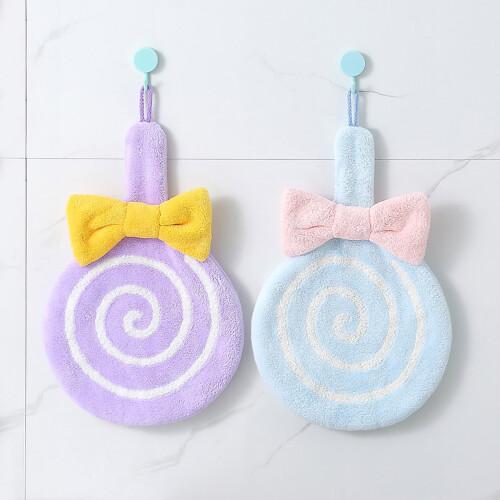 Kids hand towels microfiber with hanging loop pink 2