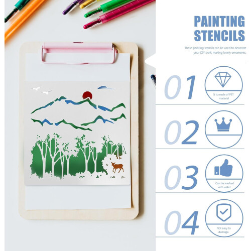 Landscape Paint Stencils 9pcs Set 20cm Reusable Plastic Drawing Templates 2