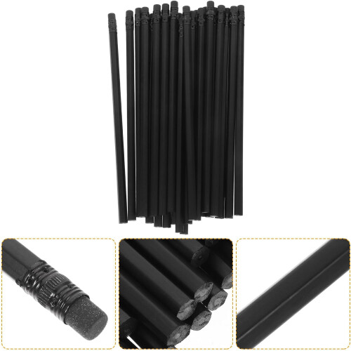 24pcs Black Wooden Hb Pencils with Eraser Tips, Solid Handheld Writing Pencils and Students 1