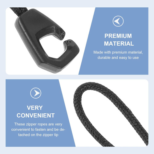 100pcs Black Zipper Pull Rope Replacement Kit for Clothing Luggage Suitcase 2