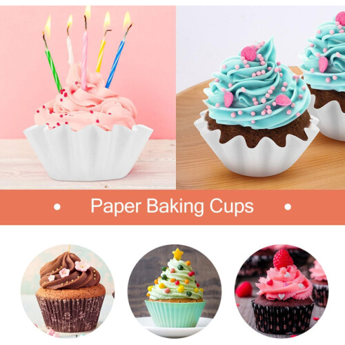 100 Einweg-Papierförmchen für Cupcakes, weiße Muffinförmchen, formstabil 2