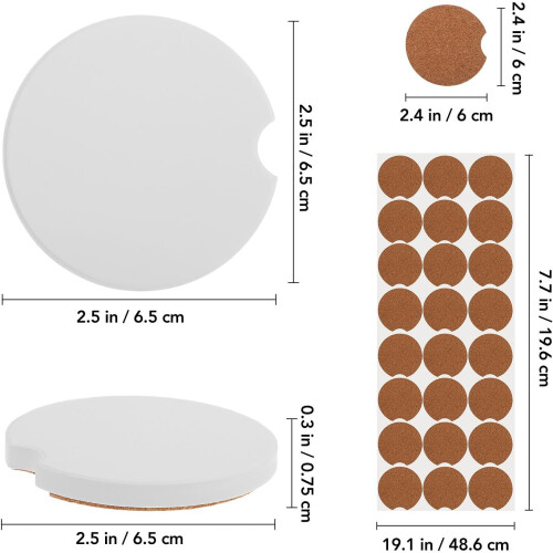 24 Pcs Ceramic Car Coasters Round Sublimation Blanks with Non-Fade Surface 1