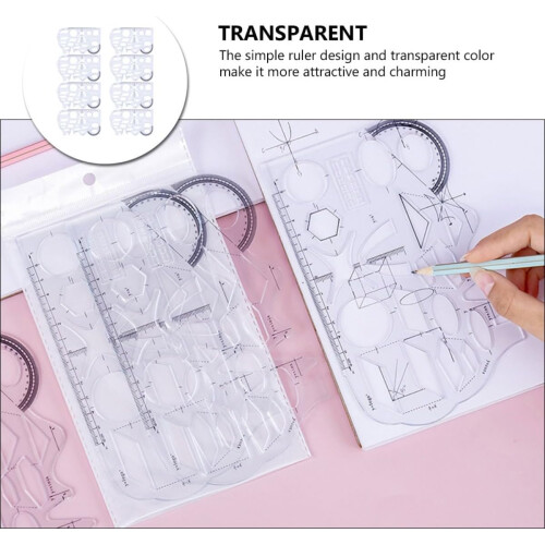 8Pcs Geometric Ruler Drawing Stencils Set Multifunctional Architect Scale Ruler Technical Drawing Supplies 2