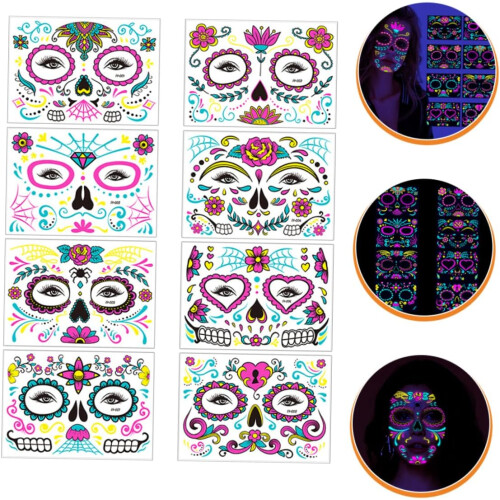 8 Sheets Fluorescent Halloween Stickers Temporary Face Body Decals 1