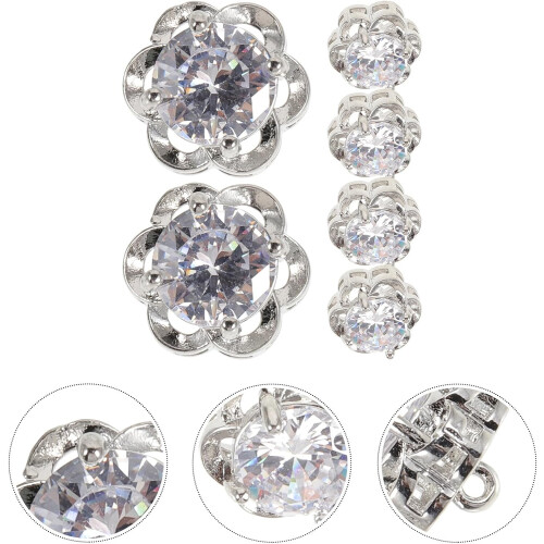 6 stk. blomsterformede rhinestone-syknapper metallpynt 2