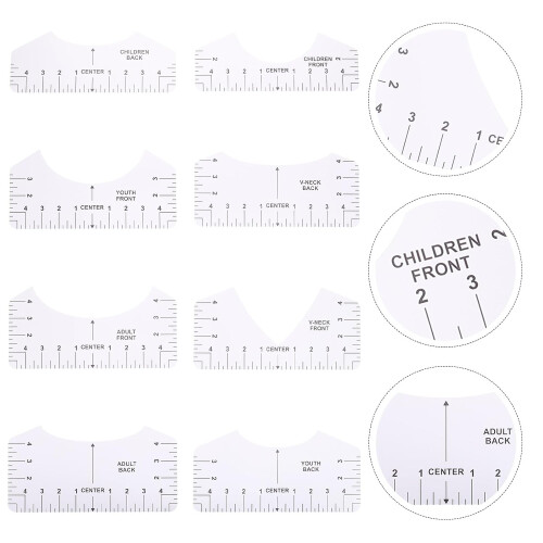 8pcs T-Shirt Ruler Guide Set for Alignment and Size Chart, White Sewing Measuring Tools 1