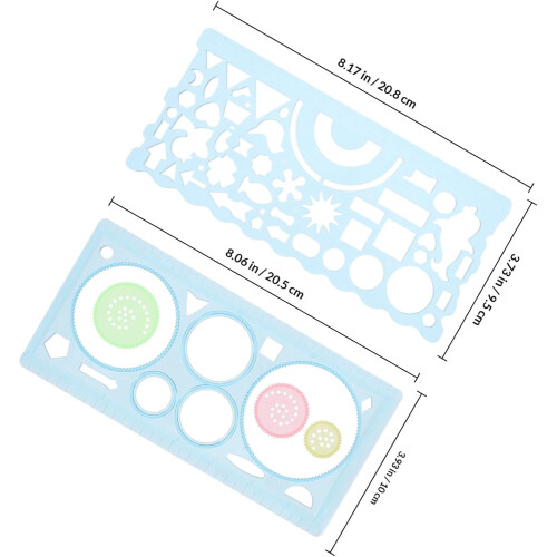 Multi-Functional Geometric Ruler Set for Students, 2 Blue Plastic Drawing Templates 1