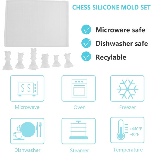 3D Silicone Chess Mold Set 7pcs Board for DIY Handmade Epoxy Casting, Creative Reverse Mold Kit 1