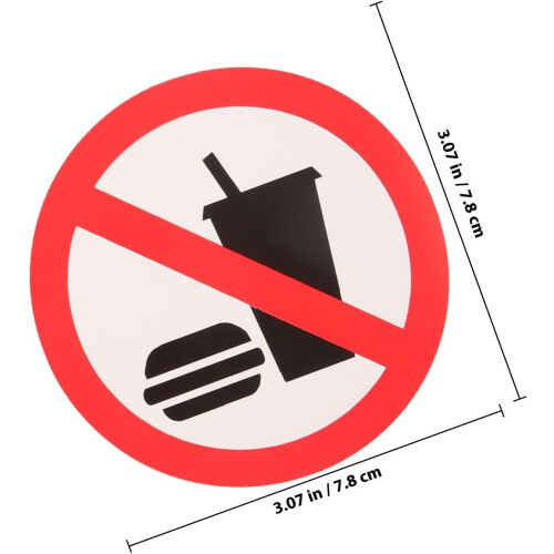 4 pegatinas autoadhesivas de vinilo de 8x8 cm con el letrero "Prohibido comer o beber". 1