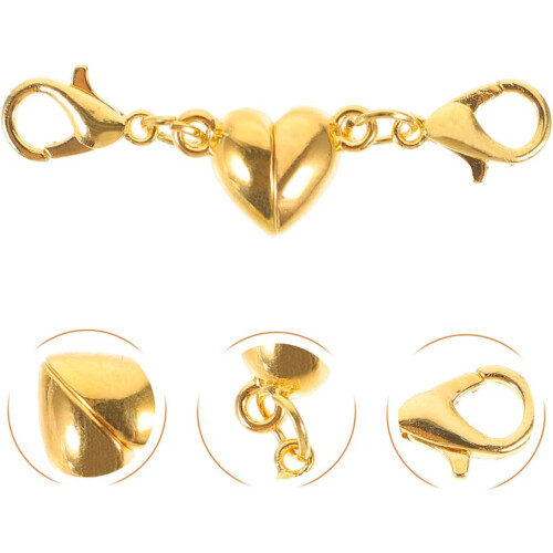 5 chiusure magnetiche a forma di cuore dorate per gioielli, collane e bracciali. 2