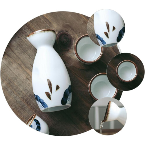 Set da sake in ceramica giapponese, composto da 5 pezzi con delicate teiere smaltate. 2