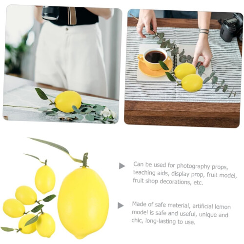 6 Pcs Realistic Fake Lemons with Leaves Foam Simulation Model 2