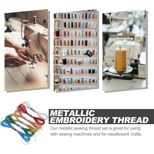 6pcs Metallic Embroidery Thread Set for DIY Projects and Goldwork, Assorted Color Polyester Floss 2