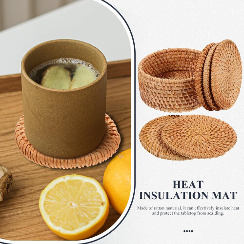 Dessous de verre isolant thermique rond en rotin, support décoratif rustique 2